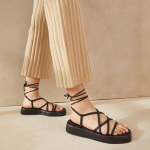 Loeffler Randall Beau Black Wrap Platform Sandal size 9